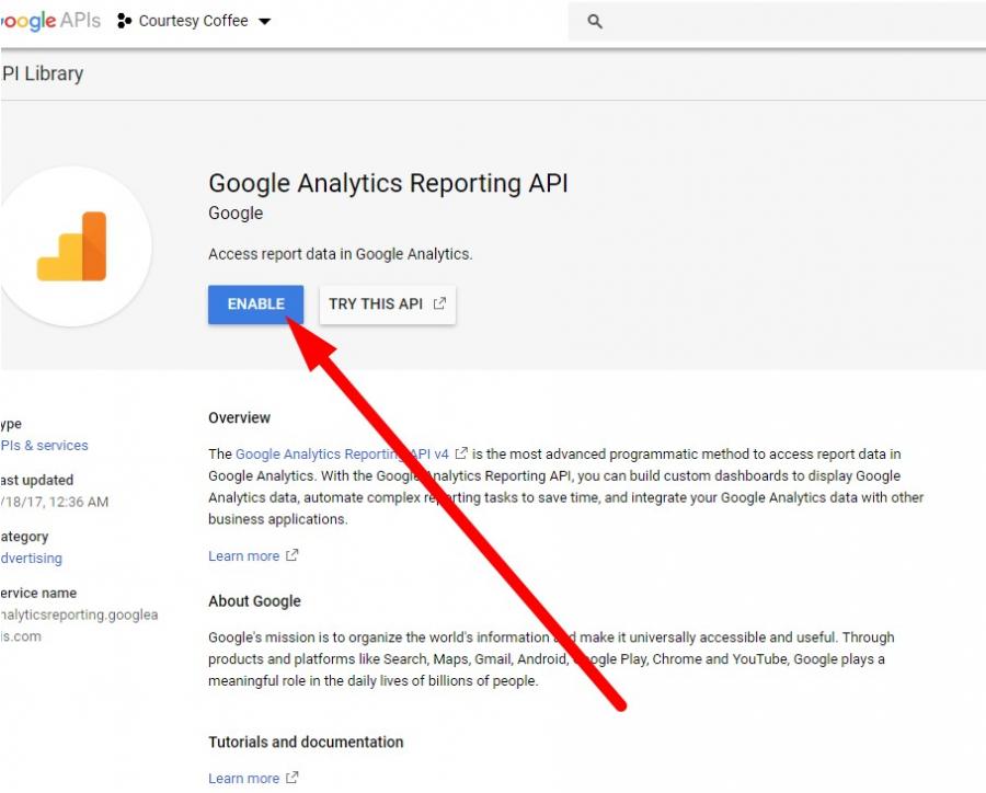 enable google analytics api